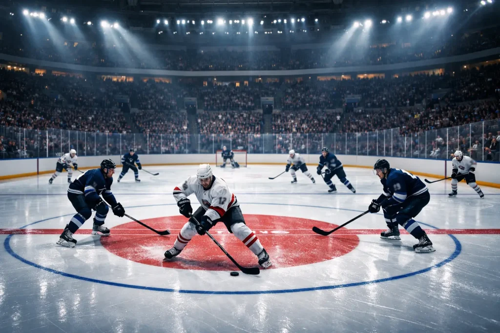 Ice hockey arena with NHL players during a professional game