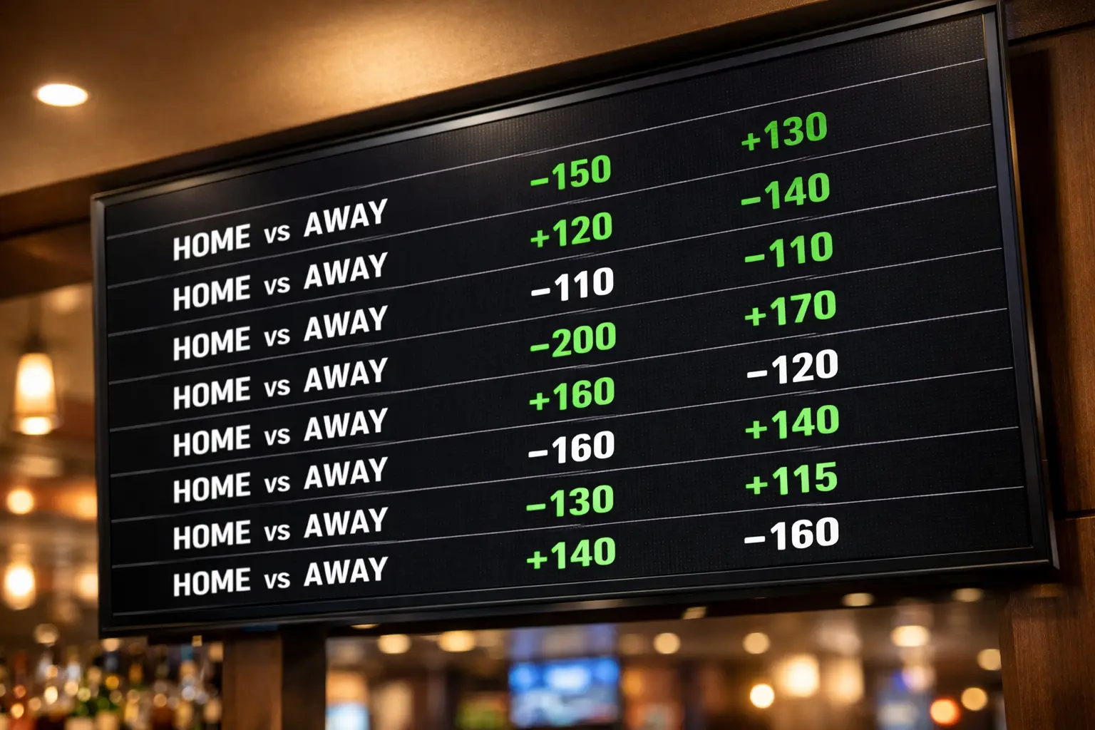 Sports betting odds board displaying NHL moneylines