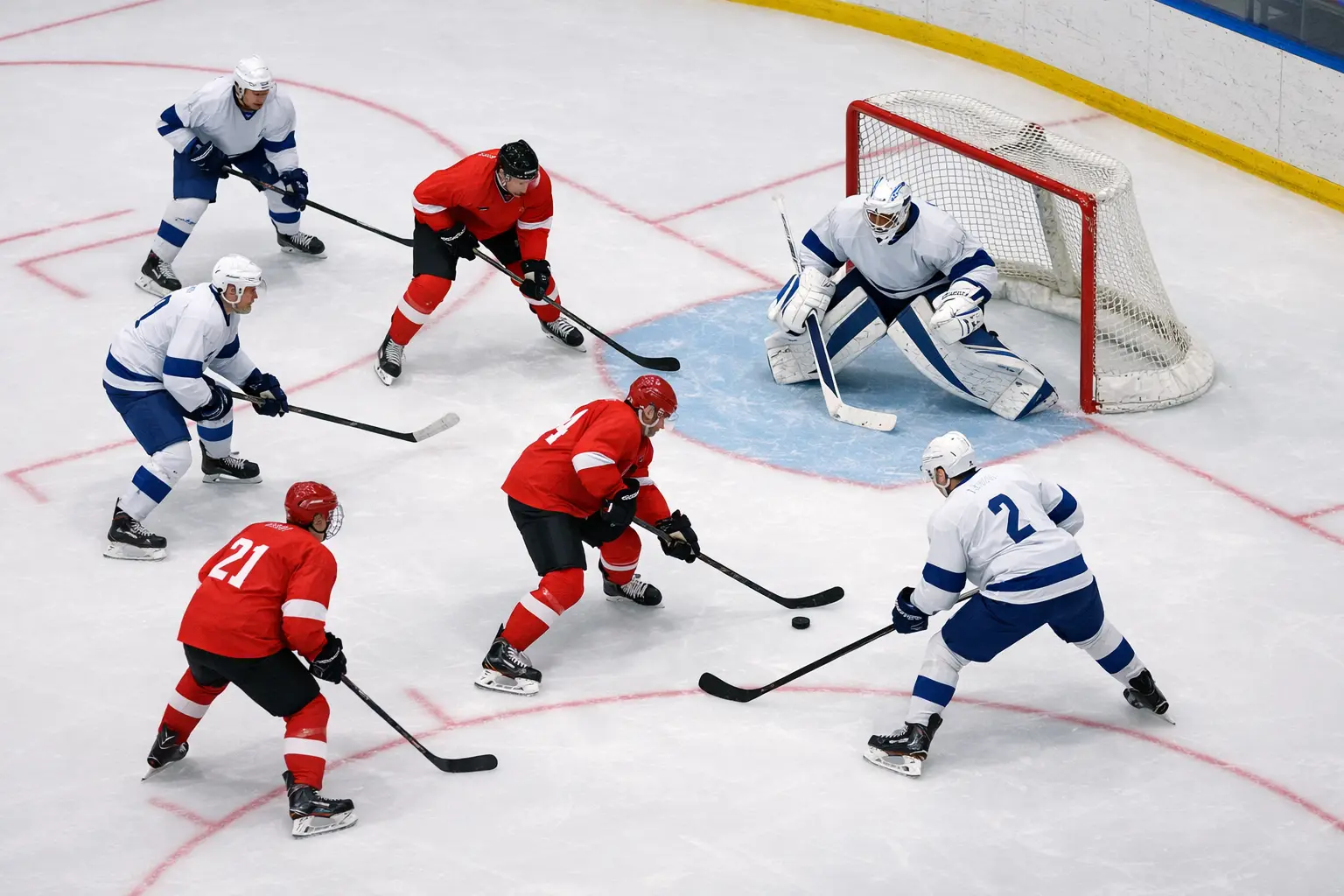NHL power play formation with players positioned on the ice
