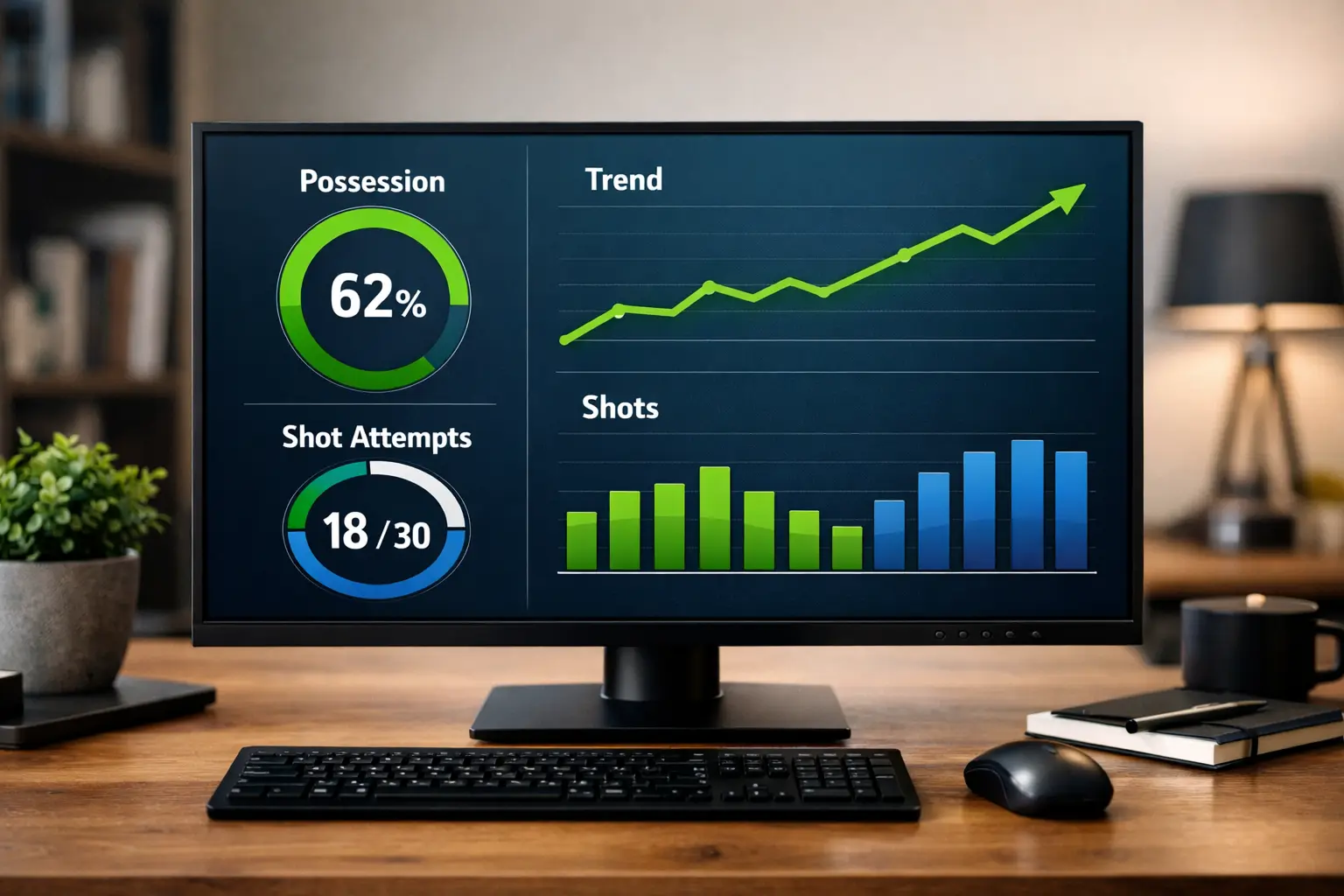 Hockey analytics dashboard showing possession metrics and stats
