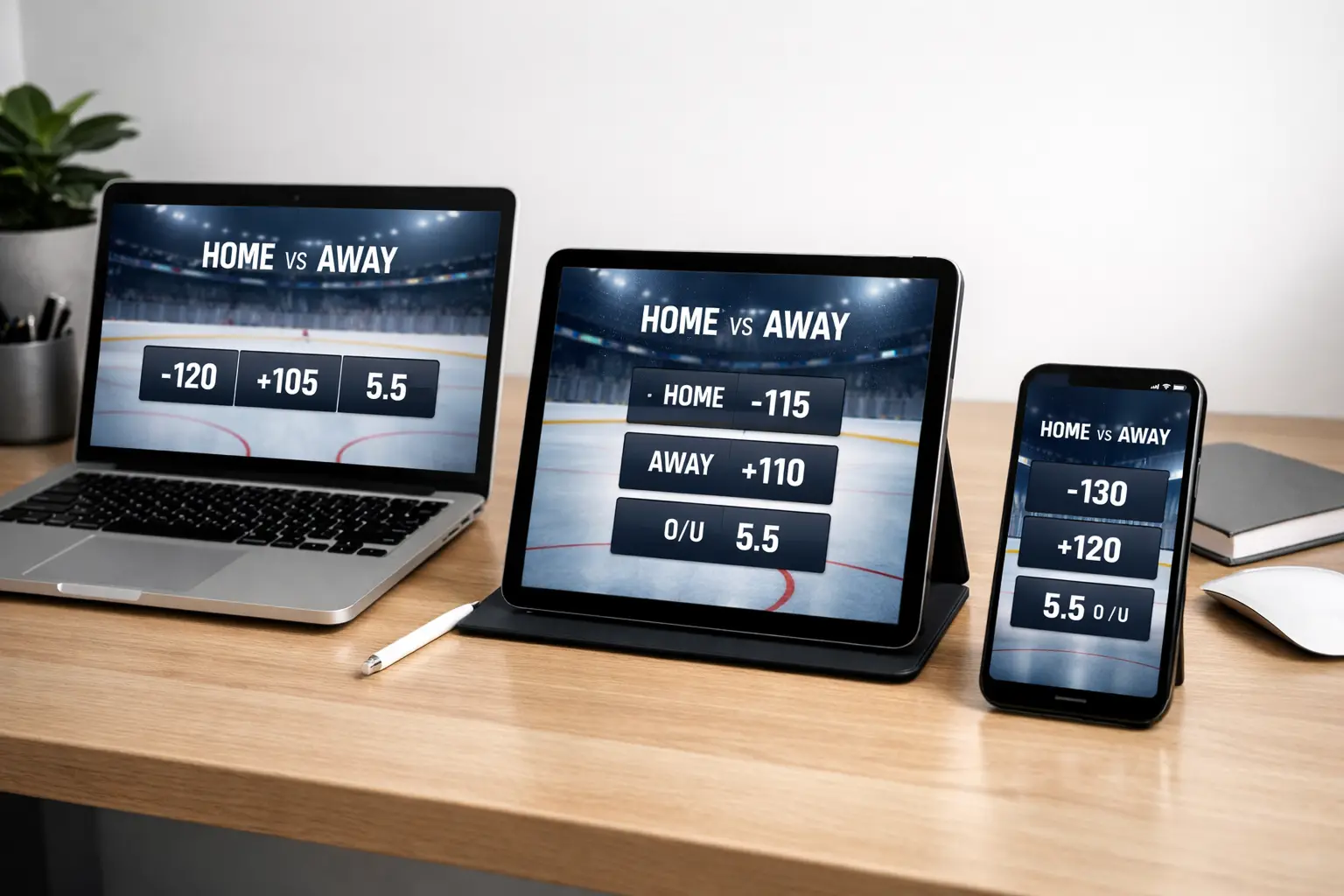 Multiple devices displaying different sportsbook interfaces