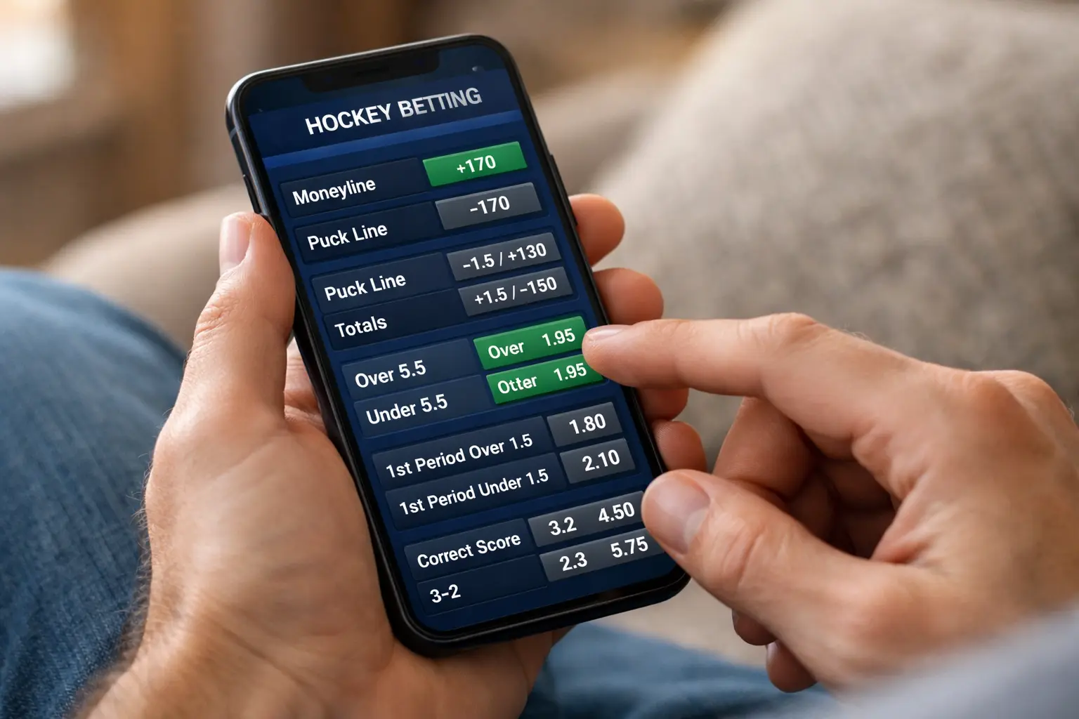 Person using smartphone to browse sports betting options