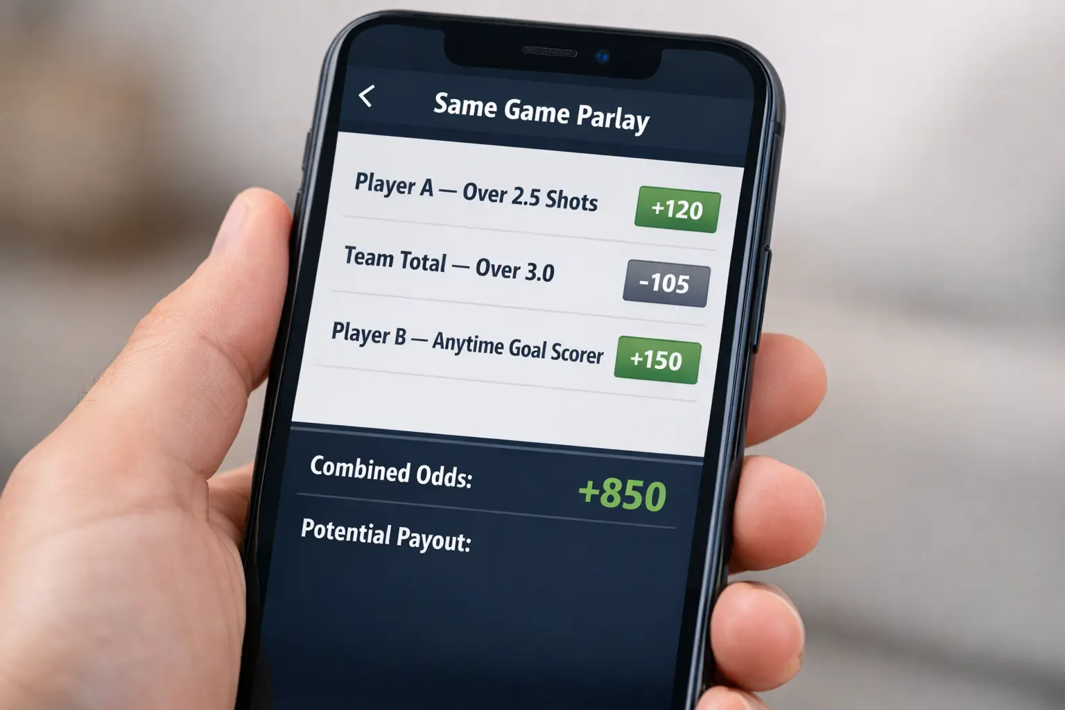 Betting slip showing multiple prop selections combined