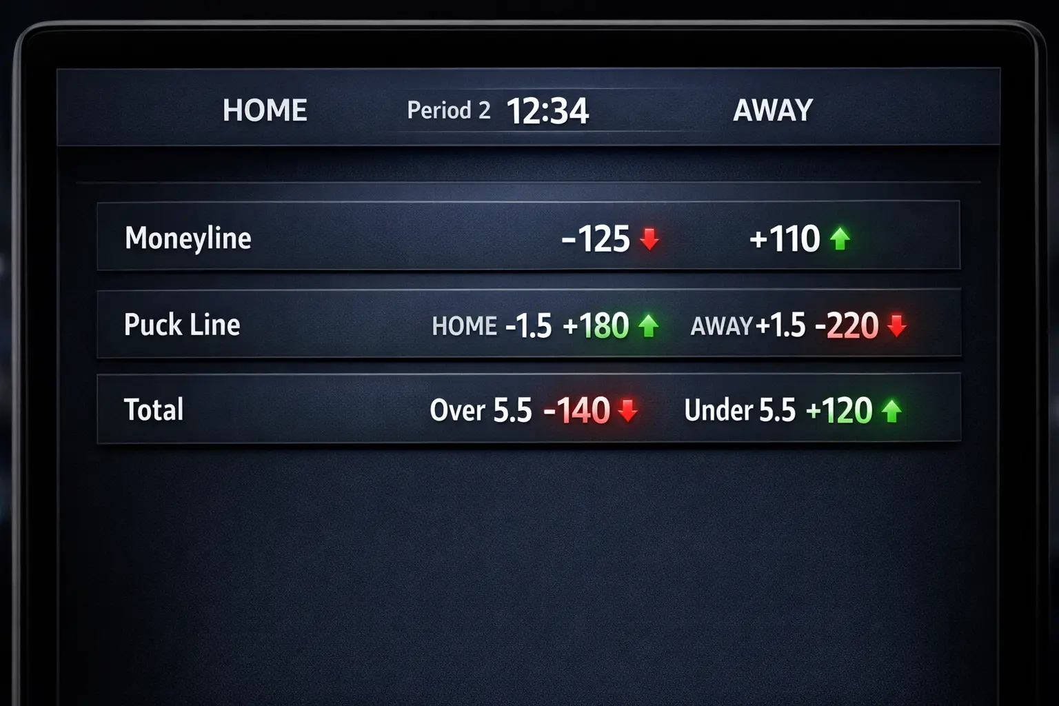 Live sports betting interface with real-time odds updating